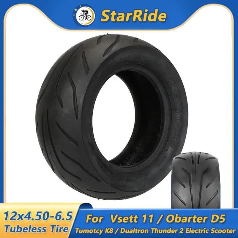 Pneumatico Tubeless 12x4.50-6.5 da 12 Pollici per Monopattini Elettrici Vsett 11, Obarter D5, Tumotcy K8, Dualtron Thunder 2 - Ricambi
