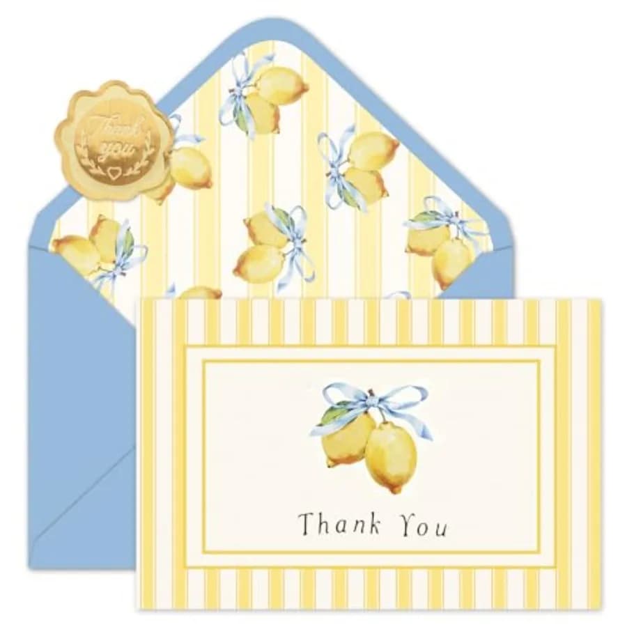 24 Pack Lemon Thank You Cards Yellow Stripe Lemon Bow Greeting Cards with Envelopes Stickers Blank Note Card for Summer Wedding