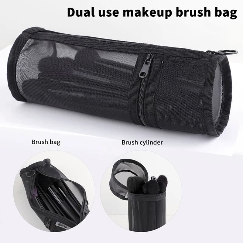 Multifunctional makeup brush bag, portable travel organizer, mesh cosmetic clutch, light case for beauty tools