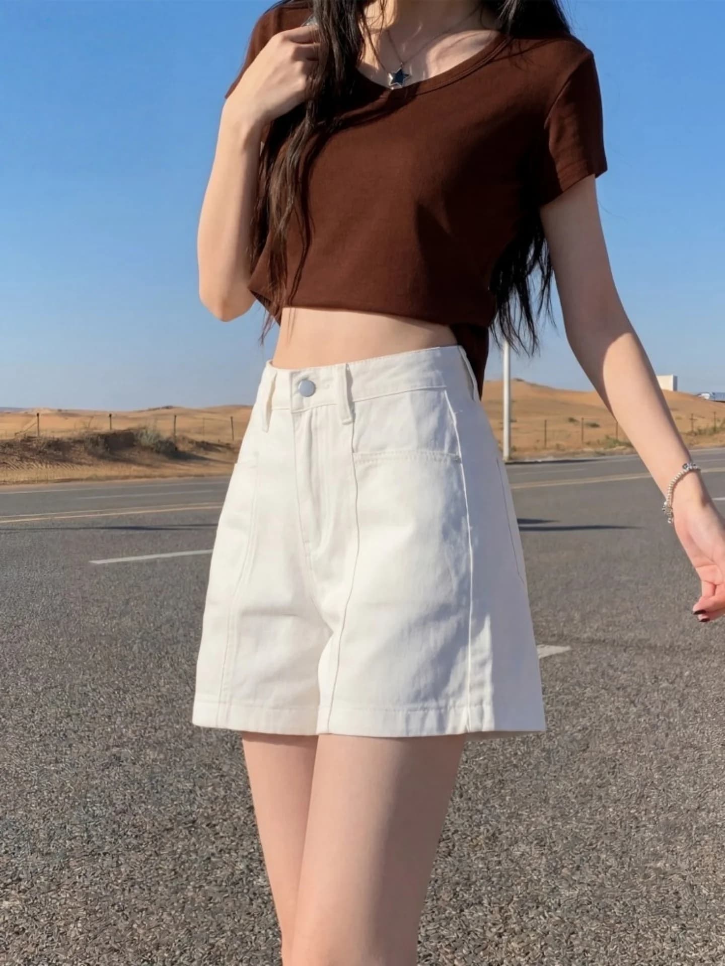 White High Waist Denim Shorts Women's Summer New Large Size Slim A-Line Straight Legging Hot Pants High Waist Button Jeans