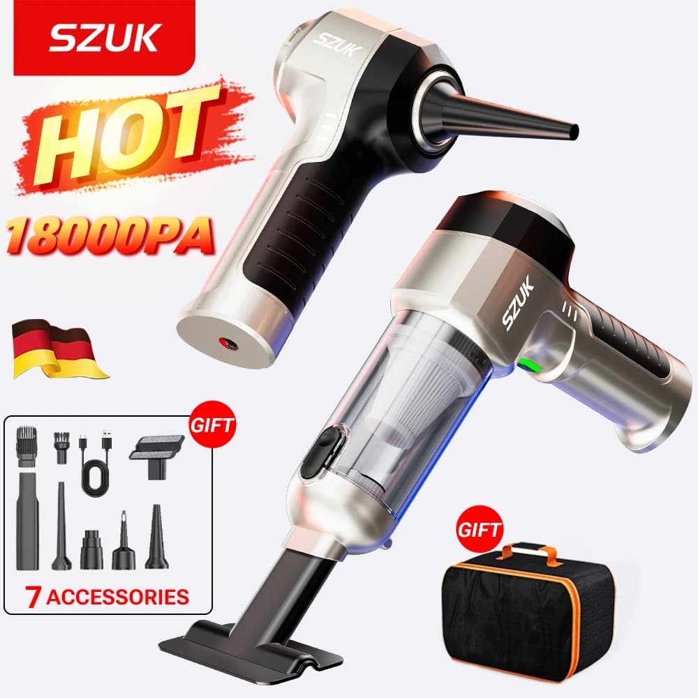 Aspirapolvere per Auto SZUK 2026, Mini Aspirapolvere Portatile con Svuotamento a un Tocco, 18000PA, per Auto e Casa