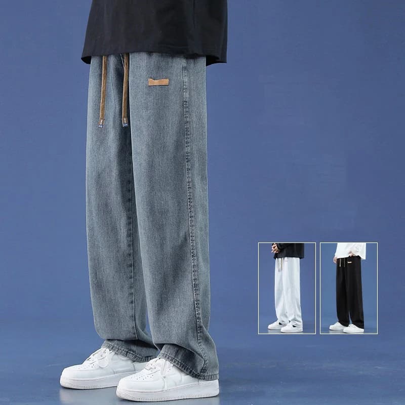Jeans larghi da uomo sottili estivi tessuto Lyocell morbido drappo pantaloni Casual elastico con coulisse maschile pantaloni larghi in Denim dritto S-3XL