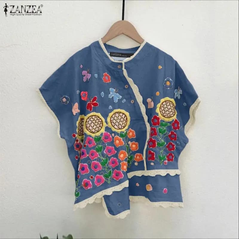Camicette stampate floreali da donna Camicette in pizzo Orlo asimmetrico Patchwork Casual Blusas de Mujer 2026 Primavera Estate Donna Vestiti S-3XL