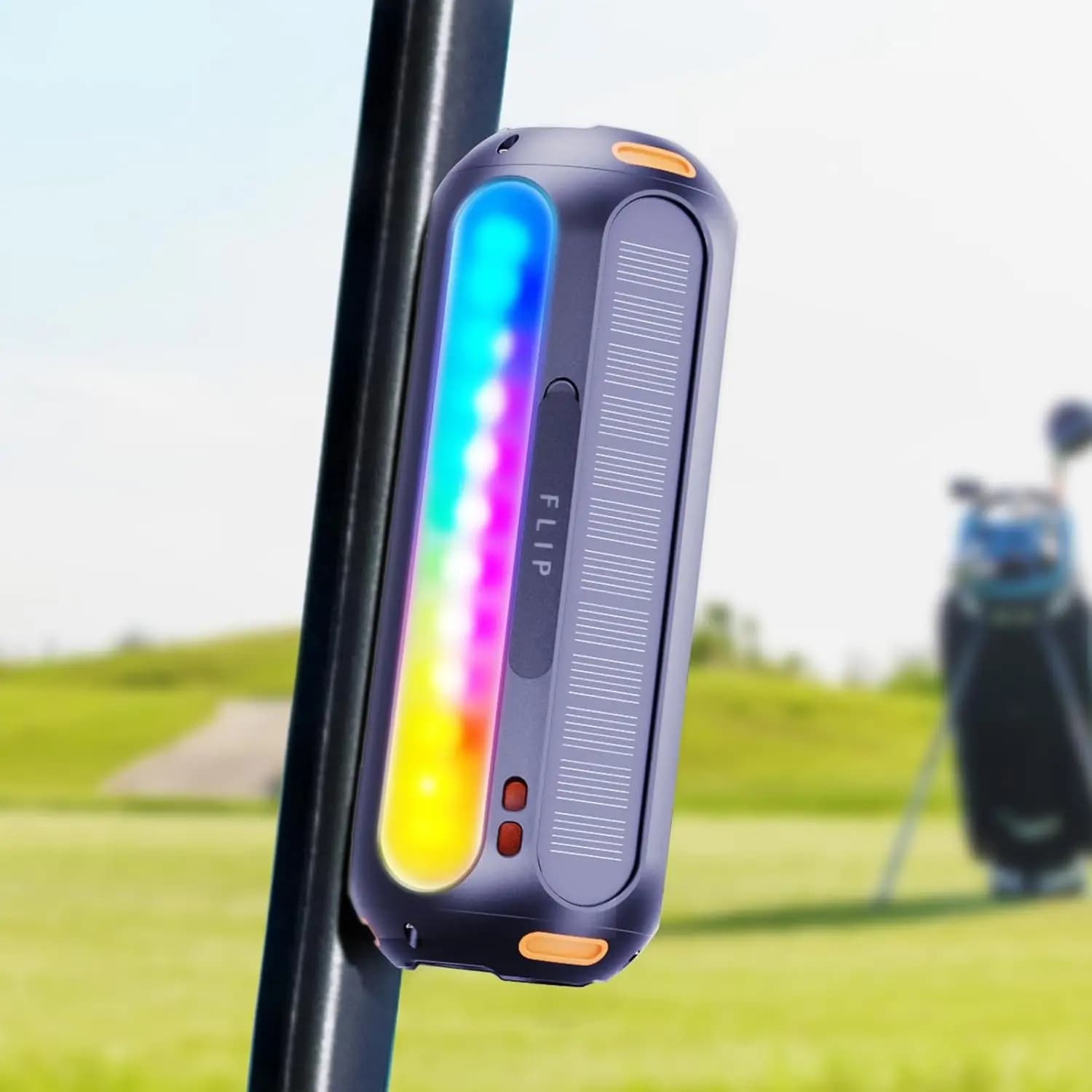 Altoparlante Bluetooth Magnetico con Ricarica Solare, 30 Ore di Riproduzione, Impermeabile IP66, 7 Luci Colorate per Golf Cart, Escursionismo, Campeggio