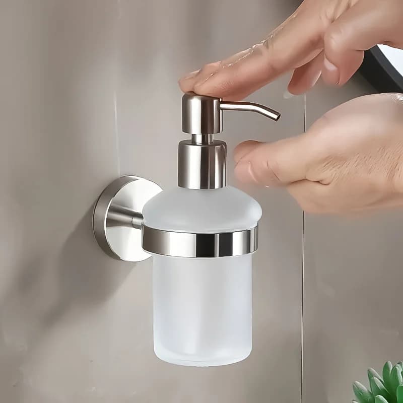 1/2pcs Round Base Stainless Steel Soap Dispenser Matte Glass Adhesive Mount Bathroom Liquid Hand Pump Bottle
