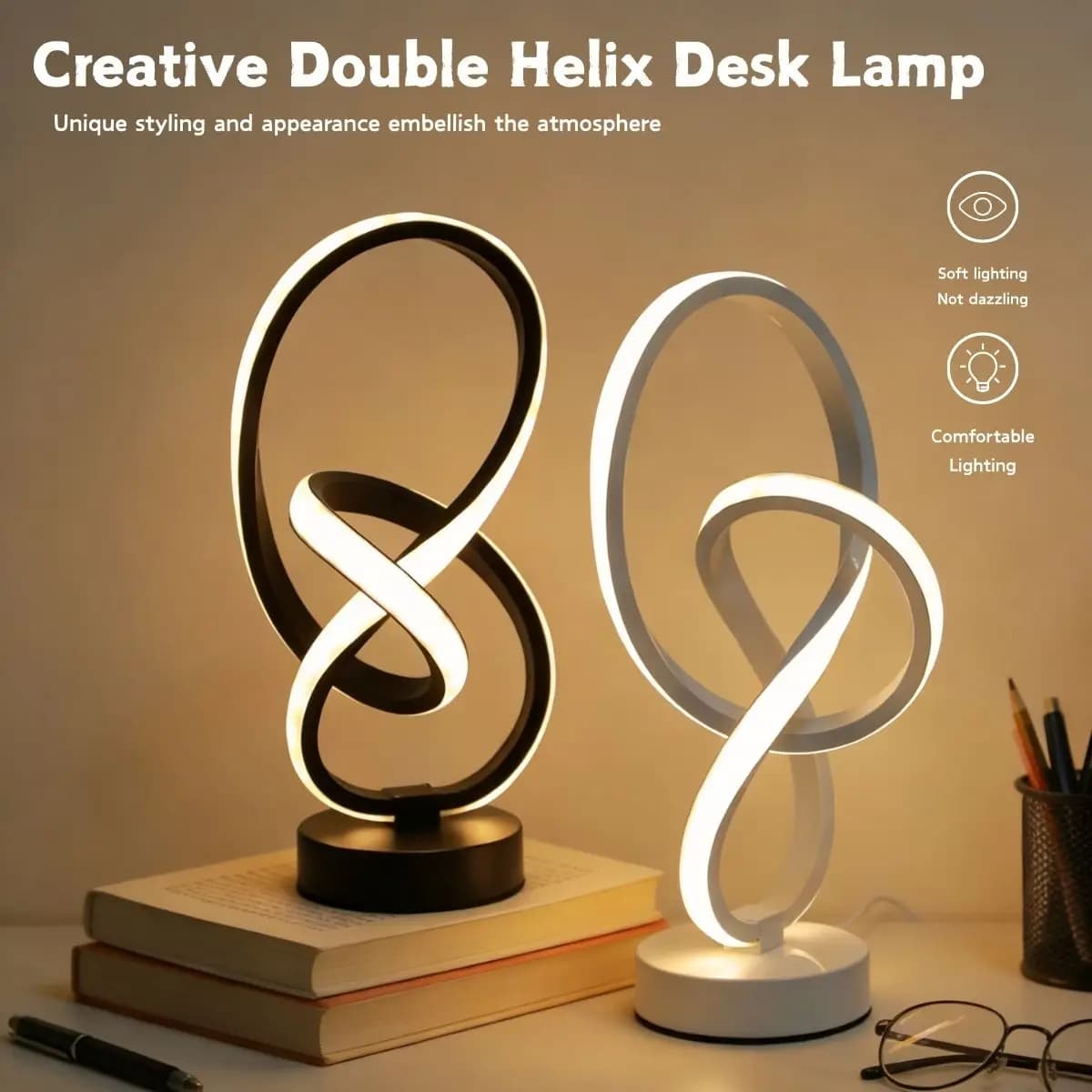 Simple and creative LED desk lamp with three-color adjustable brightness via USB, bedroom decorative light, living room, home, office
