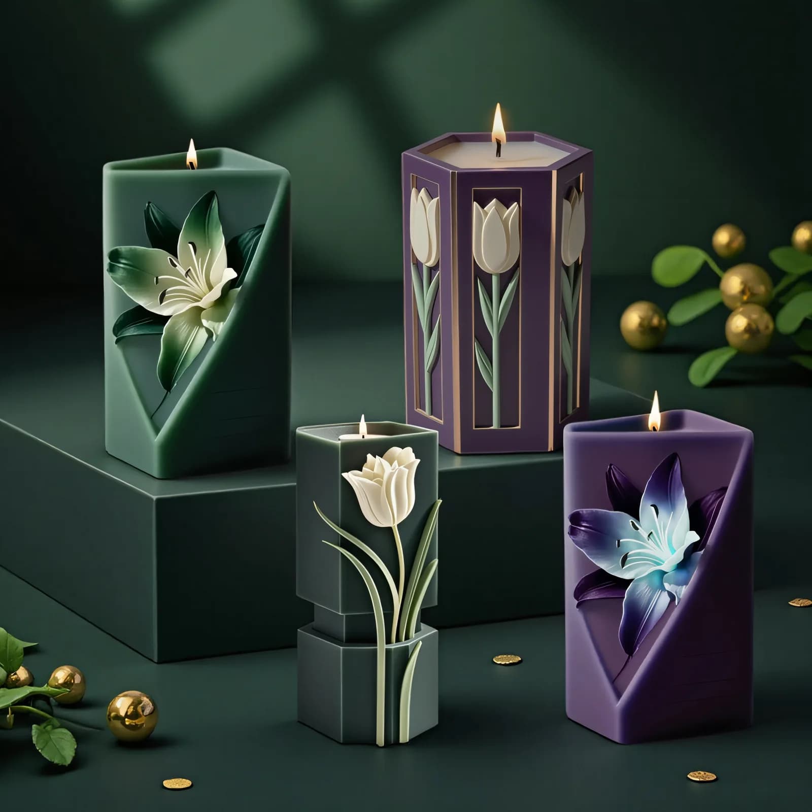 Geometric Lily Tulip Pillar Candle Silicone Mold Flower DIY Handmade Resin Plaster Ornament Candle Making Supplies