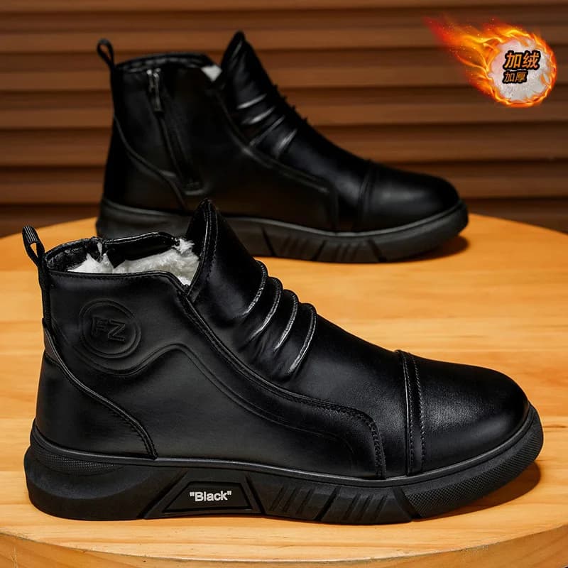 Stivali invernali in velluto scarpe da uomo nuovi stivali alti in pelle scarpe da uomo in pelle nera stivali corti caldi e spessi scarpe di cotone