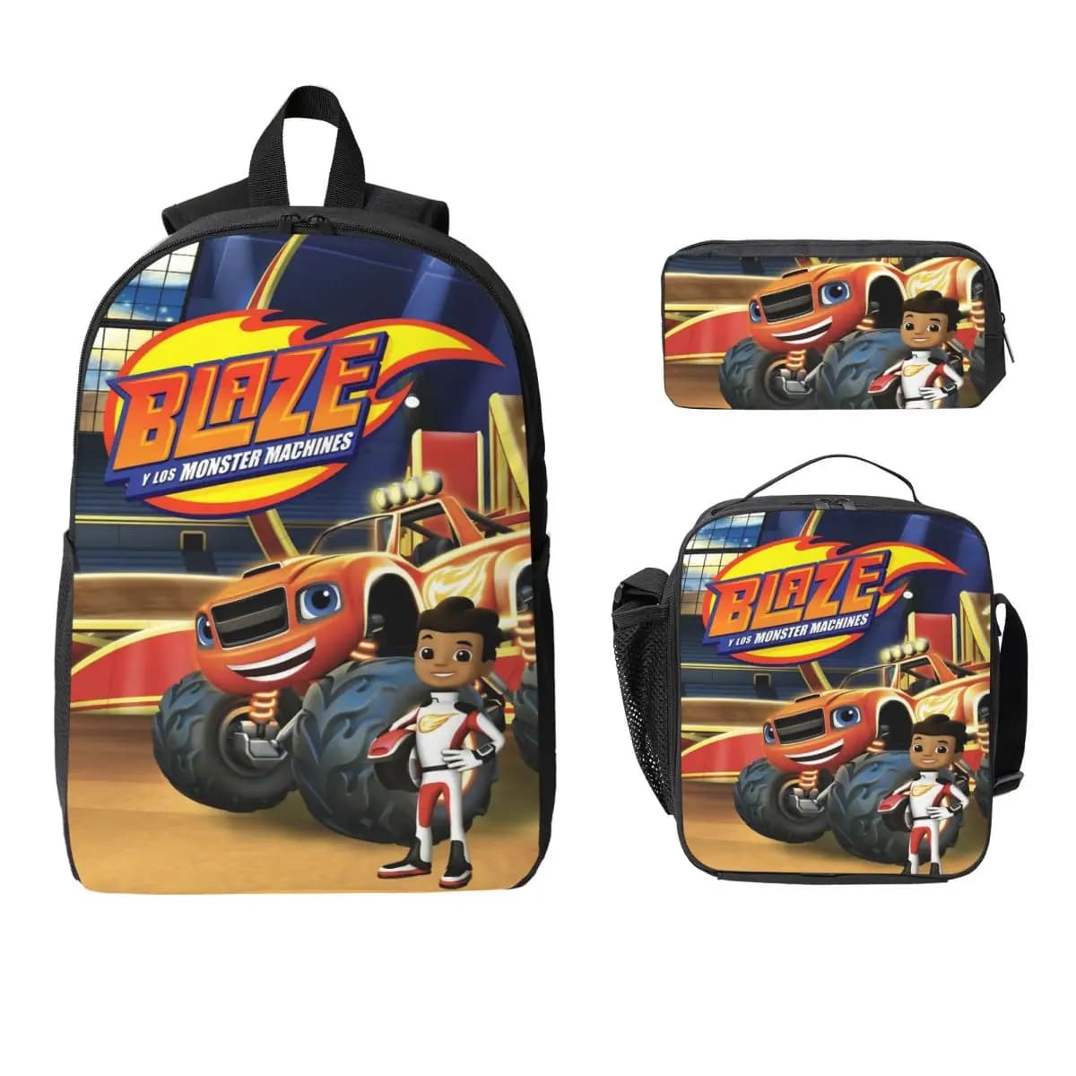 3Pcs Blaze And The Monster Machines Backpack Set for Kids Pencil Boxes Bookbag Sets with Lunch Box For School Students Knapsack