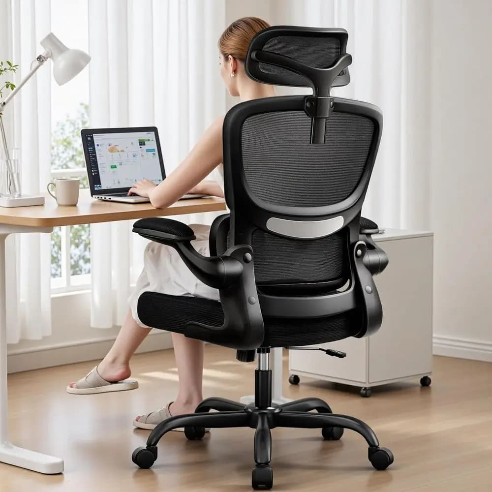 Sedia da ufficio ergonomica con schienale alto, rete traspirante, supporto lombare, braccioli regolabili, ideale per giochi al computer (Nero)