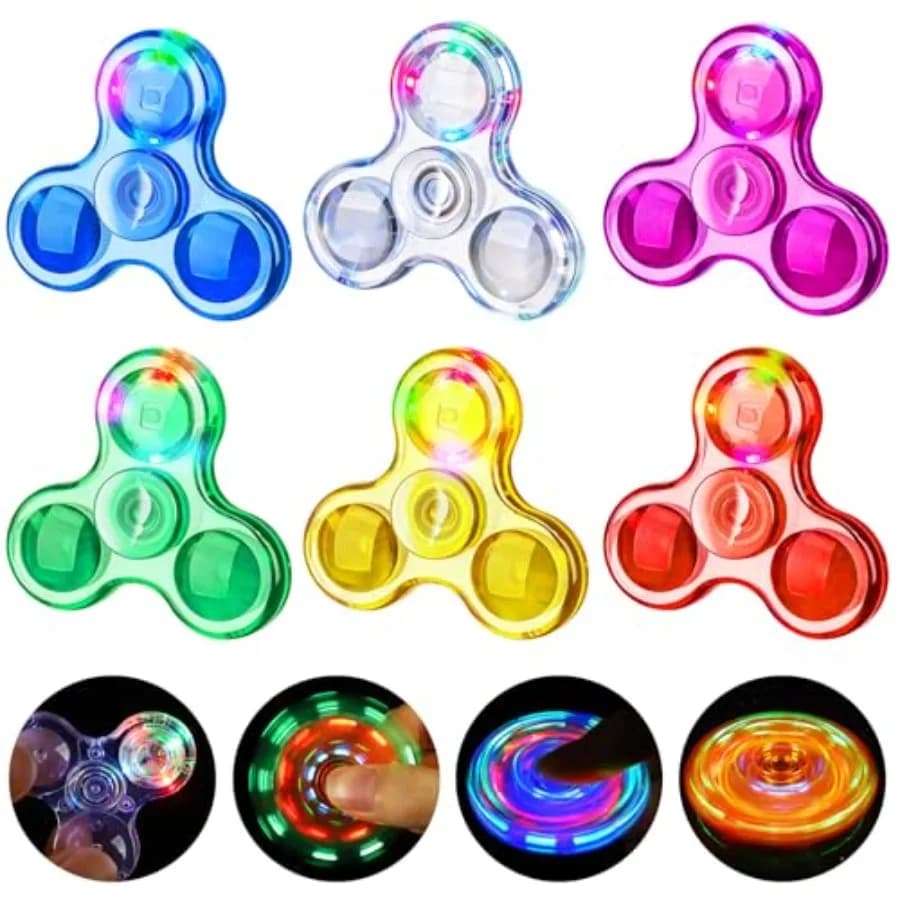 Set di 6 Fidget Spinner Luminosi, Giocattoli Sensoriali per Adulti con Autismo e ADHD, Premi per Feste e Aule Scolastiche