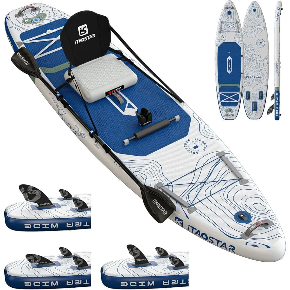 Adventure 12'×35"/39" Tavola da paddle extra larga, accessori per tavola SUP premium one-stop, 5 alette su misura, supporto gonfiabile stabile