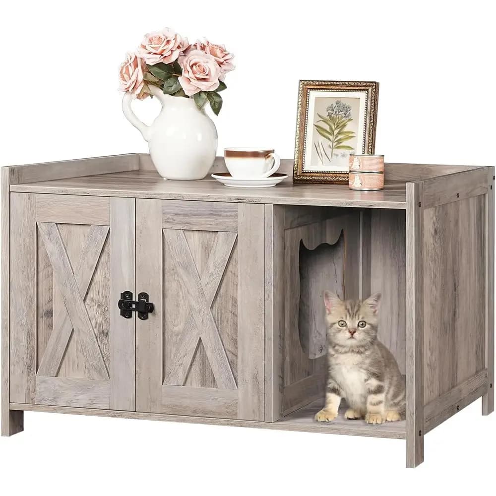 Wooden cabinet for cat litter with container, toilet for indoor cats, bedside table/side table
