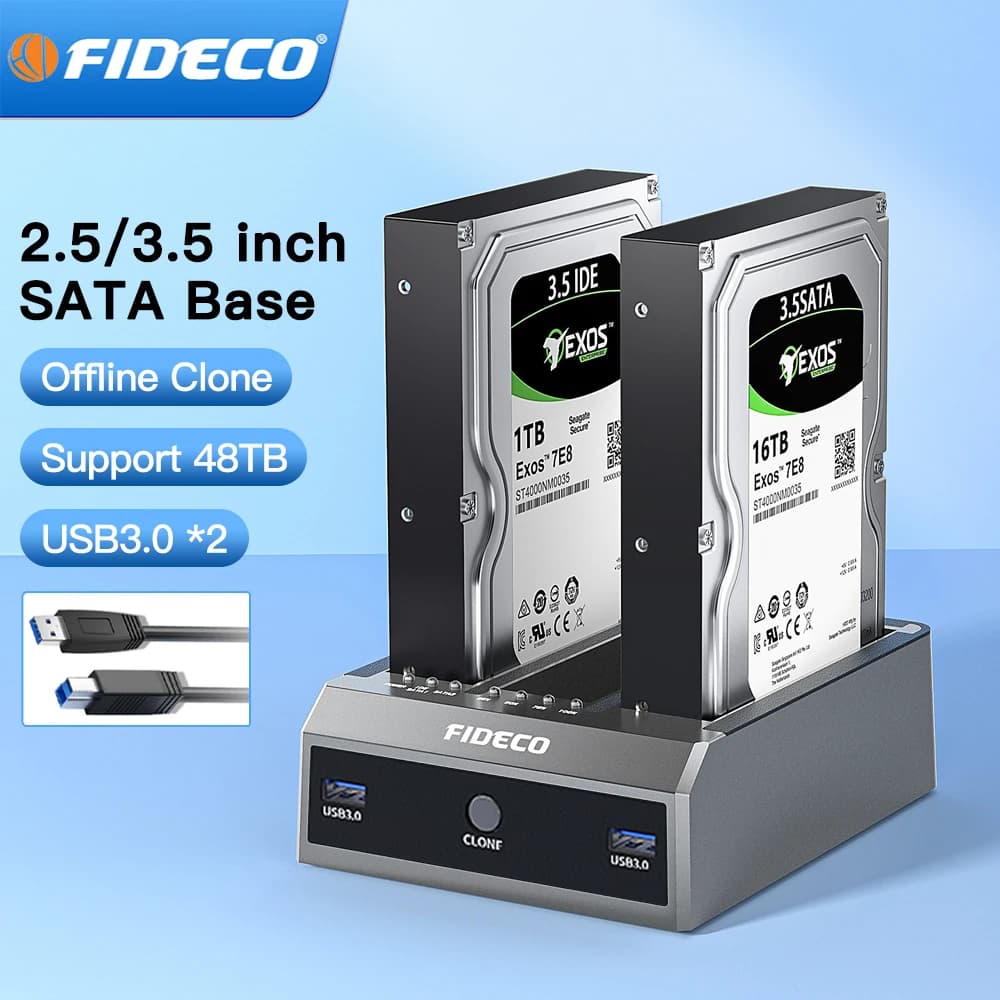 FIDECO 2.5/3.5 inch SATA Hard Drive Docking Station Slots External HDD SSD Case External Disk Box Enclosure Sata To Usb Adapter