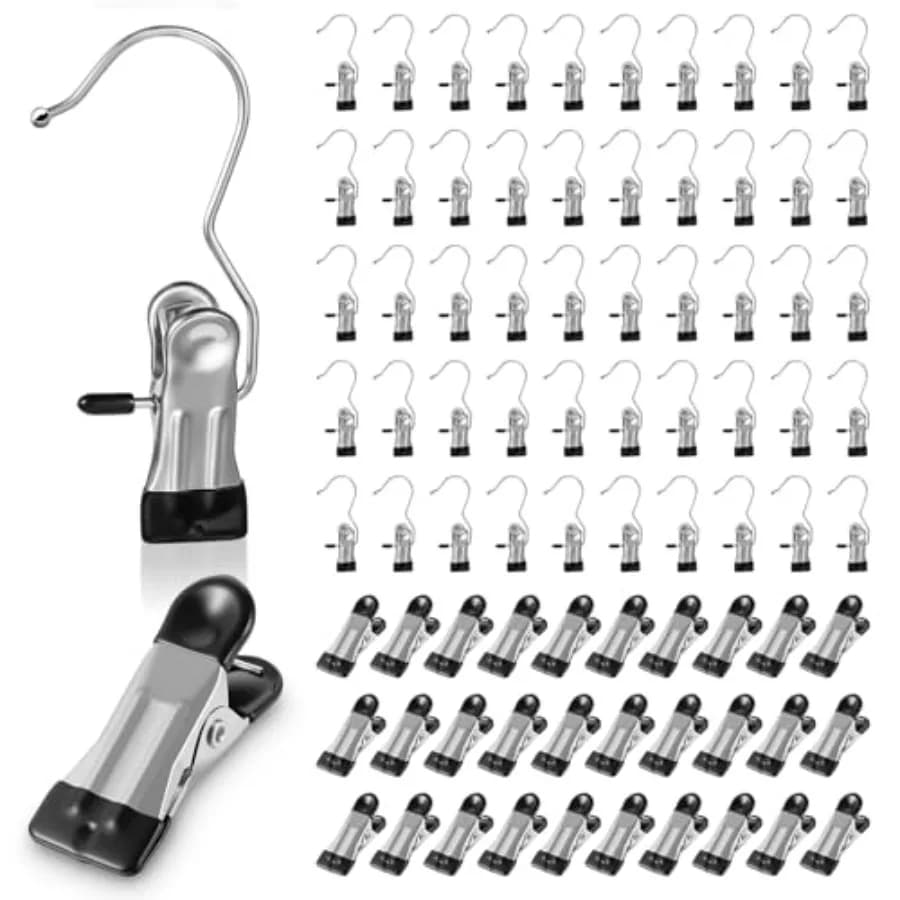 Ganci appendi-stivali con clip, 50 pezzi, mollette per vestiti resistenti con 30 clip, mollette portatili in acciaio inossidabile, mollette per bucato all'ingrosso