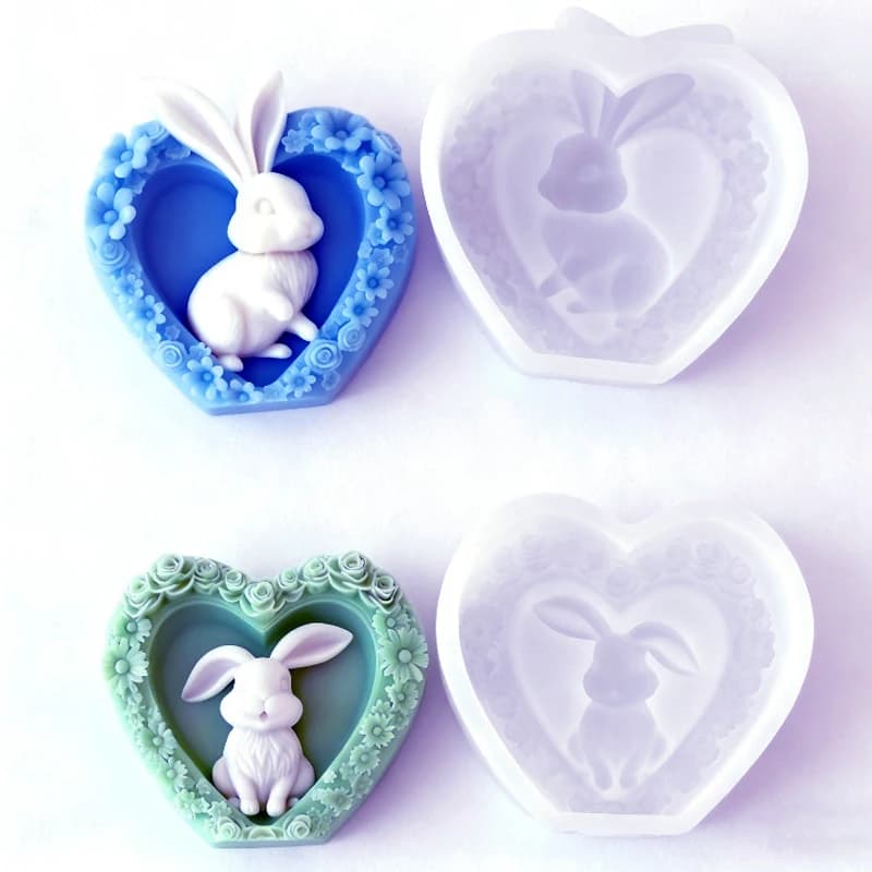 Stampo in silicone per candela di coniglio pasquale, ghirlanda in rilievo fai da te, cornice per foto, artigianato di coniglio, gesso, cemento, sapone, decorazione per festival, regalo