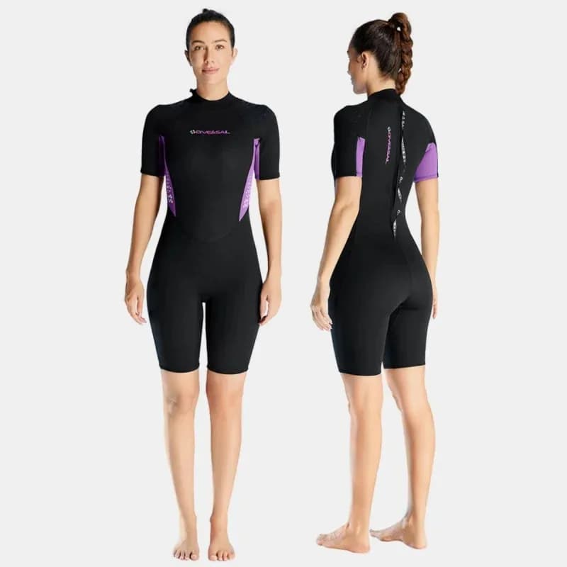 Muta da donna in neoprene a maniche corte da 3 mm, monopezzo, calda, con cerniera posteriore, muta da sub, surf, snorkeling, apnea, nuoto