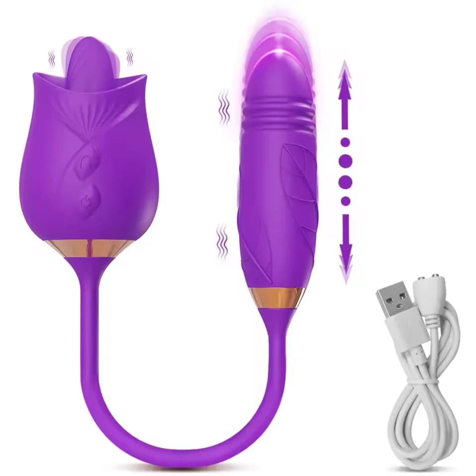 Rose 3in1 Sucker Vibrator for Women Telescopic Clitoris Stimulator Dildo Licking Vagina Massager Masturbator Sex Toys for Women