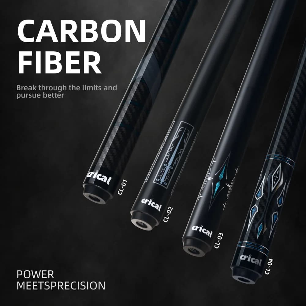 Carbon Fiber Pool Cue Set 3K Weave Low Deflection 12.5mm 147cm 3/8-8 Joint with 6-Hole Cue Case CRICAL