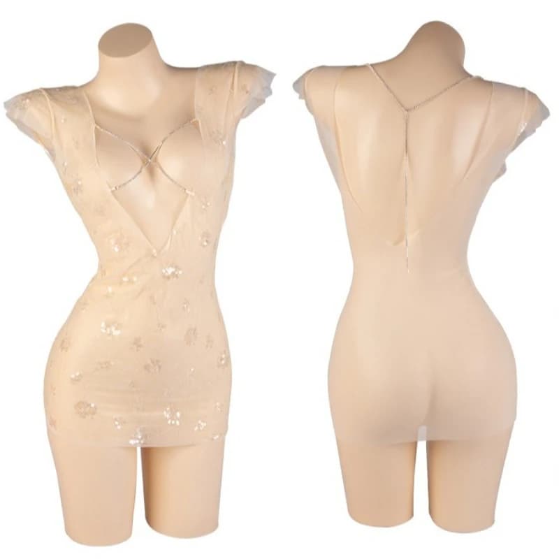 Mini abito trasparente in rete sexy da donna, camicia da notte lucida da club per feste, abiti da gioco di ruolo senza schienale, biancheria intima per ragazze