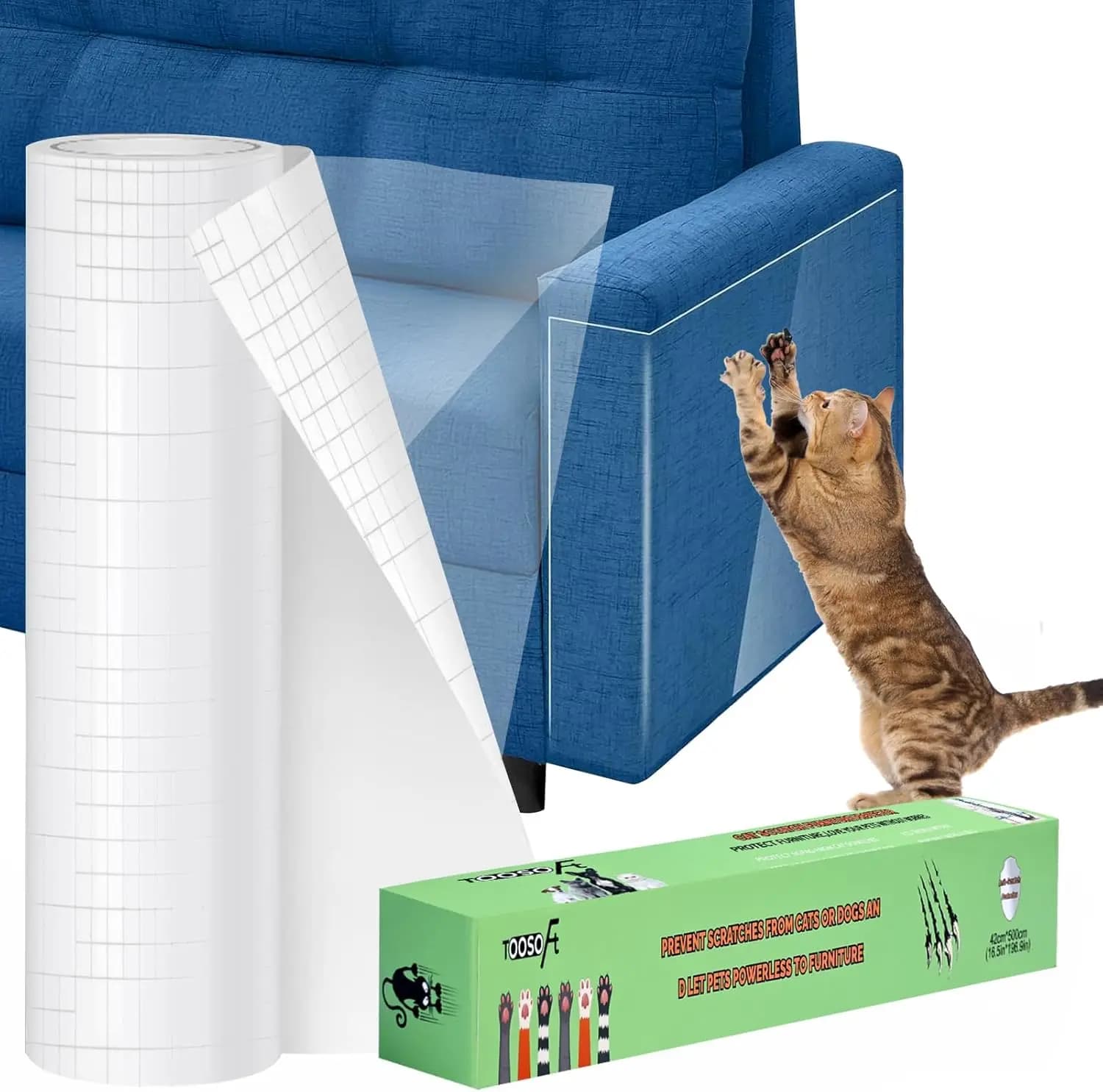 Pellicola Protettiva Trasparente Rinforzata Anti-Graffio per Mobili 500x42 cm, Nastro Protettivo per Divani per Cani e Gatti