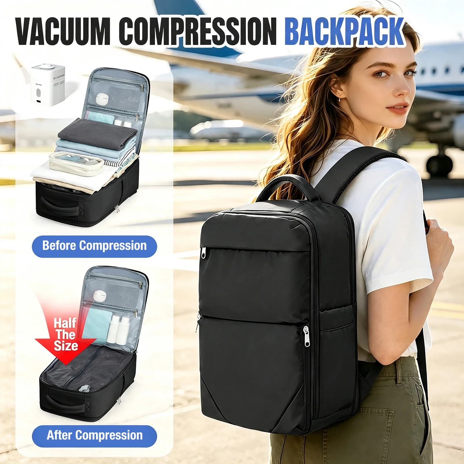 Vacuum Compression Backpack Ryanair 40x30x20 Hand Luggage Travel Backpack Cabin Bag, Men Women Laptop Work Bag School Backpack