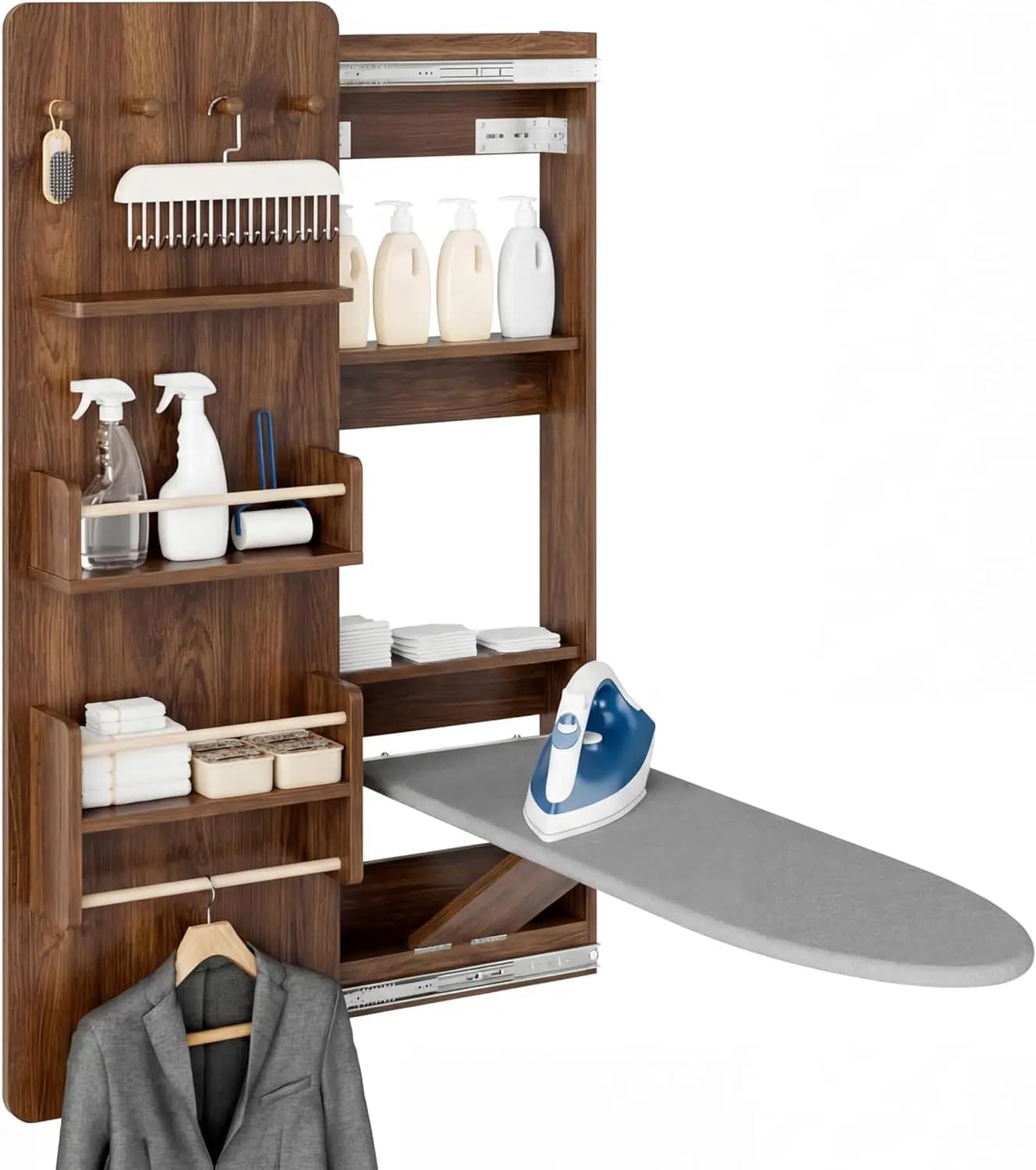 Foldable Wall Mounted Ironing Board Cabinet Storage Space Saving Ironing Station Sliding Door For Laundry Room Living Room Entra