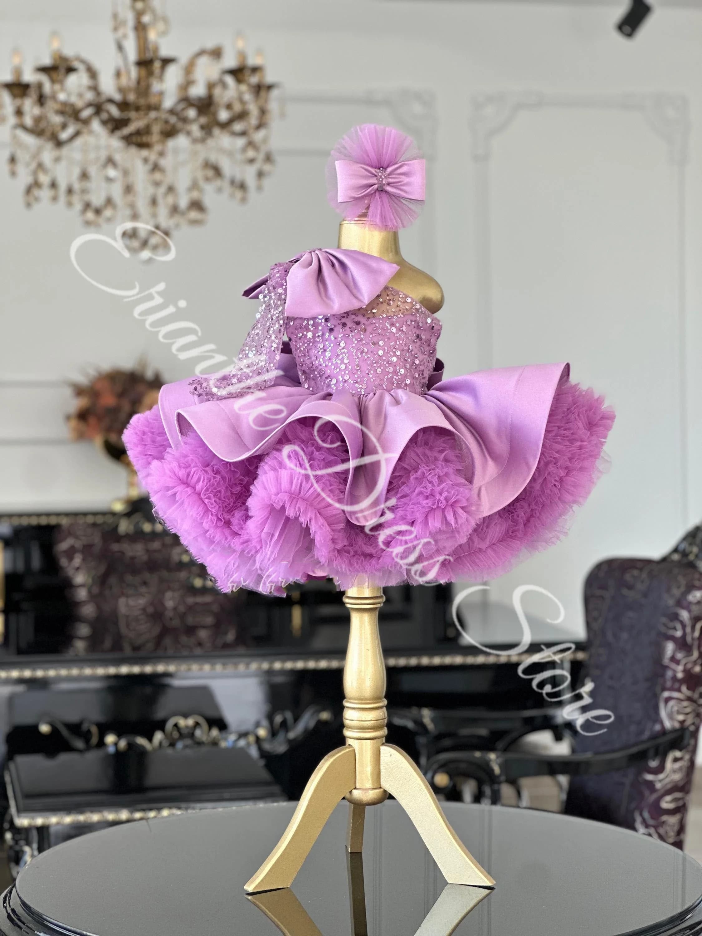 Abito da ragazza di fiori per matrimonio in tulle gonfio con fiocco elegante abito da spettacolo festa di compleanno abito da prima comunione personalizzato