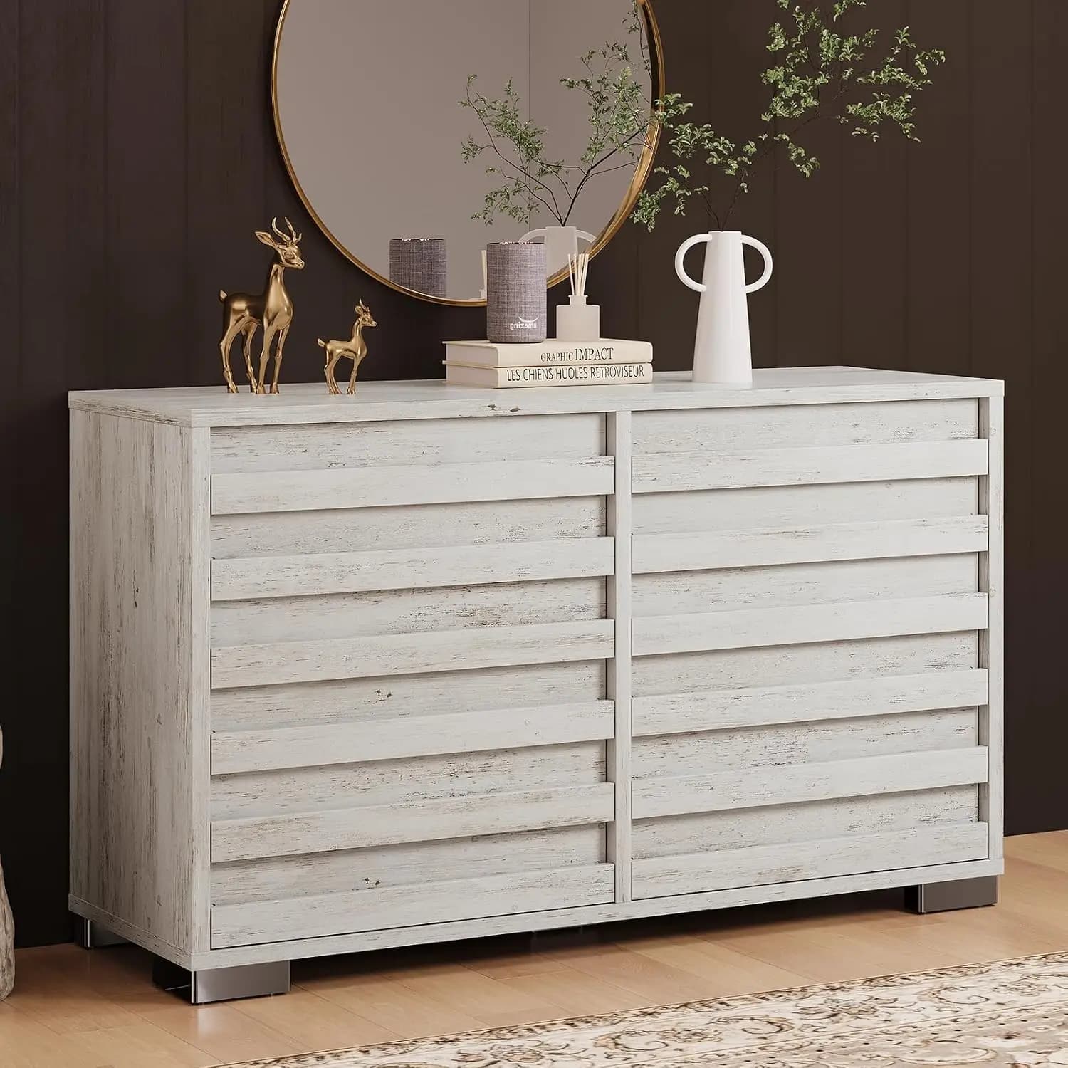54" Farmhouse 6-Drawer Dresser with Slat Handles, Customized