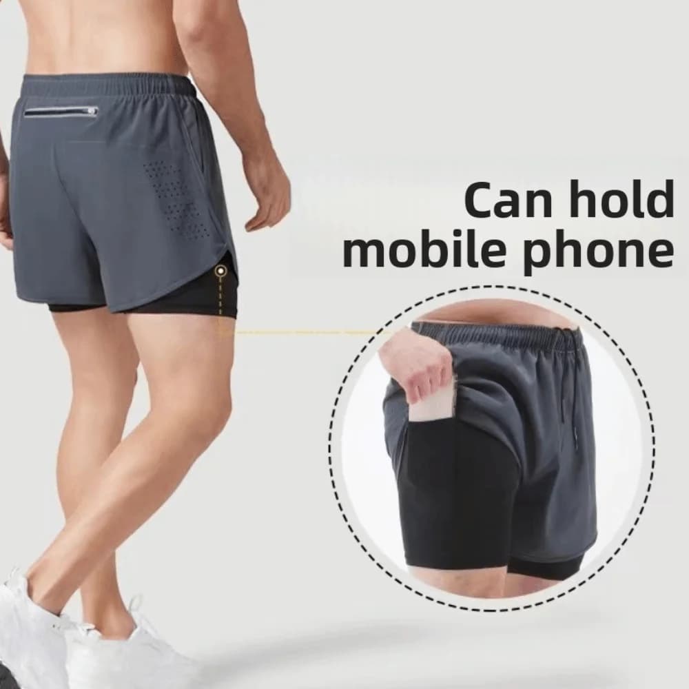 Pantaloncini da corsa 2 in 1 Pantaloncini sportivi ad asciugatura rapida con tasca Abbigliamento sportivo da uomo con striscia riflettente con fodera Pantaloncini da ciclismo da uomo