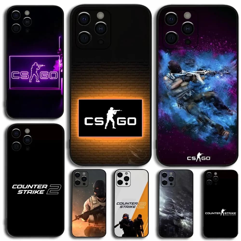 C-Counter Strike 2 CS GO custodia per telefono da gioco per Apple iPhone 15,14,13,12,11,Pro,X,XS,Max,XR,Plus,Mini Cover nera morbida