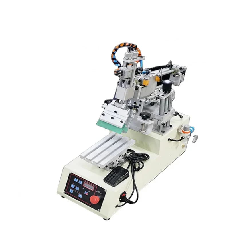 Stampante serigrafica semiautomatica da tavolo in PVC per tappi di bottiglie, borse e bidoni della spazzatura