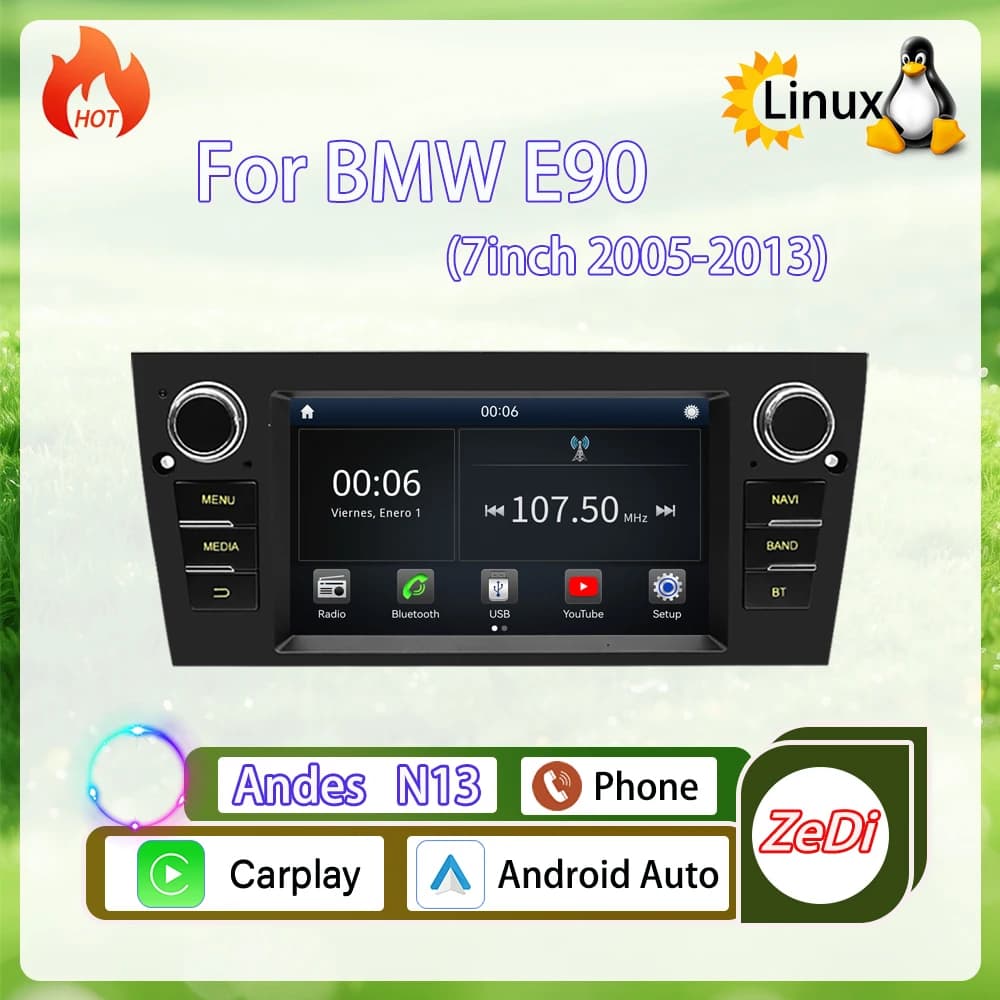 Per BMW E90 (2005-2013-7 pollici), sistema Linux con CarPlay wireless, nuovo modello 2026 di navigazione, video, lettore multimediale