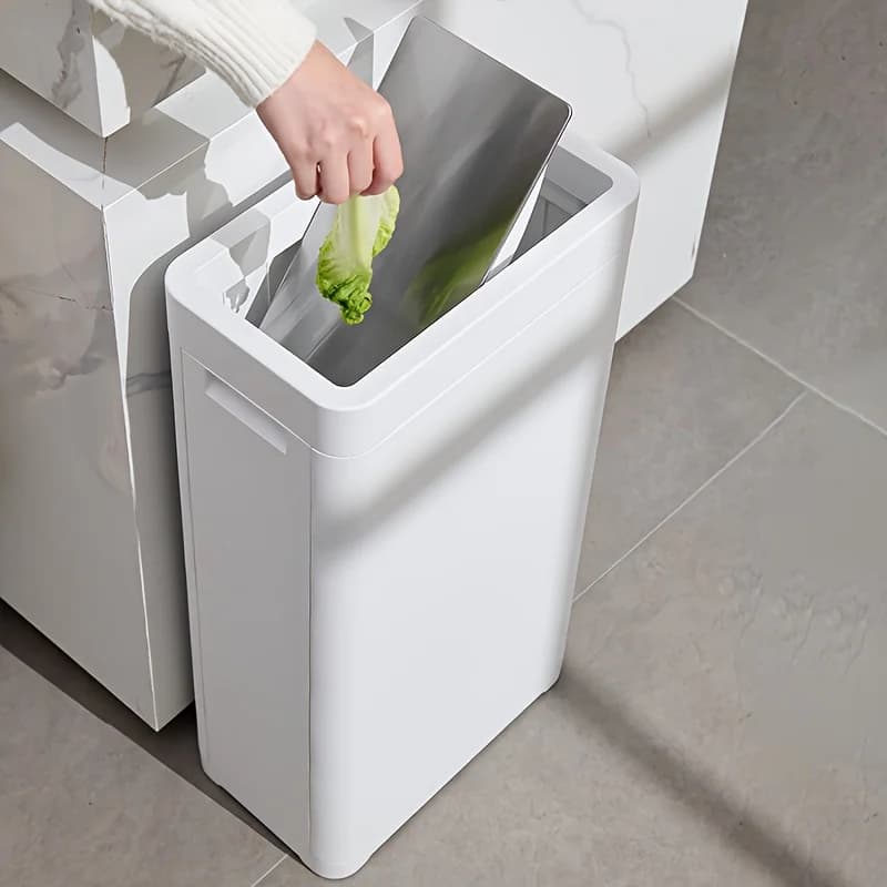 Cestino per Rifiuti in Plastica Moderno e Sottile da 32L/25L, Bianco/Nero, con Coperchio Girevole e Design Salvaspazio - Resistente