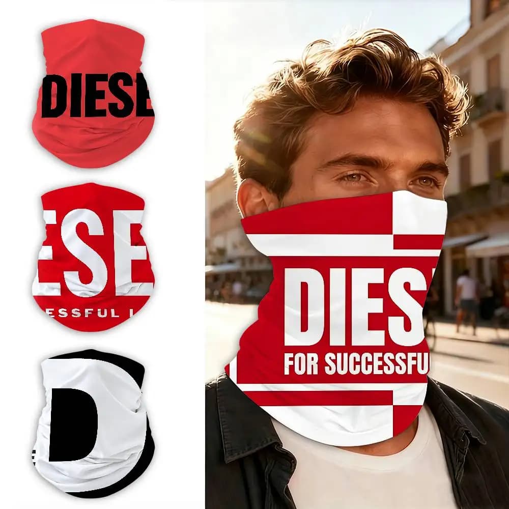 D-Diesel Logo Breathable Face Neck Mask Multifunctional Scarf for Outdoor Sports Riding