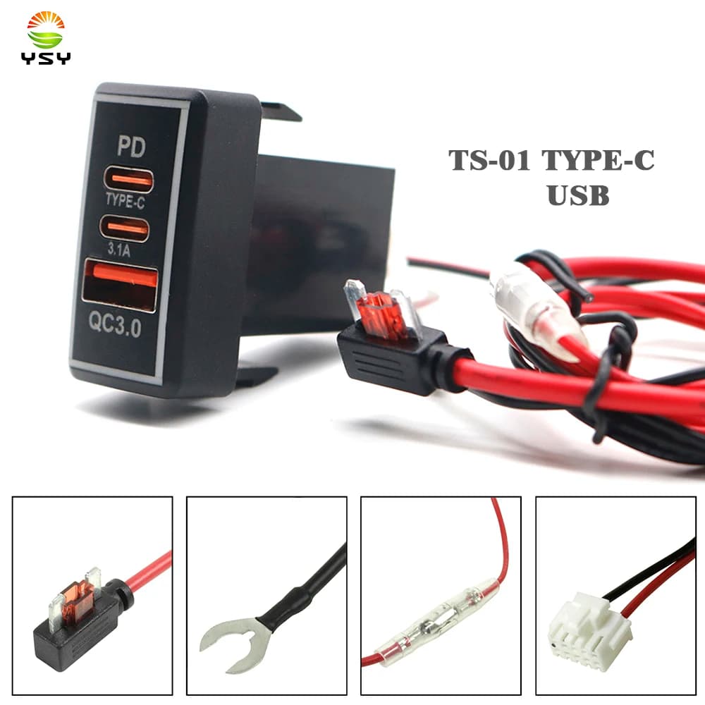 YSY 1 pz USB C Caricabatteria Da Auto PD QC3.0 USB Caricabatteria Da Auto Presa 12 V 24 V Adattatore di Alimentazione di Carica Del Telefono per Toyota TS-01-C