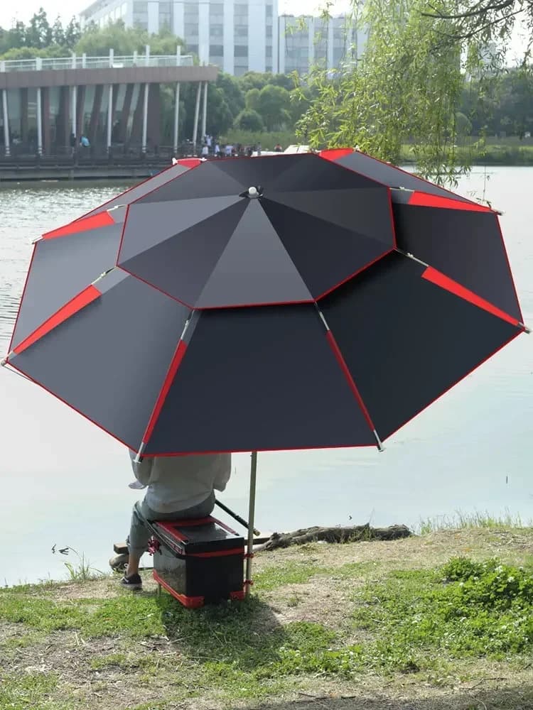 Ombrellone da Giardino Pieghevole a Doppio Strato, Antivento, 1.8-2.6m, per Spiaggia, Pesca, Campeggio
