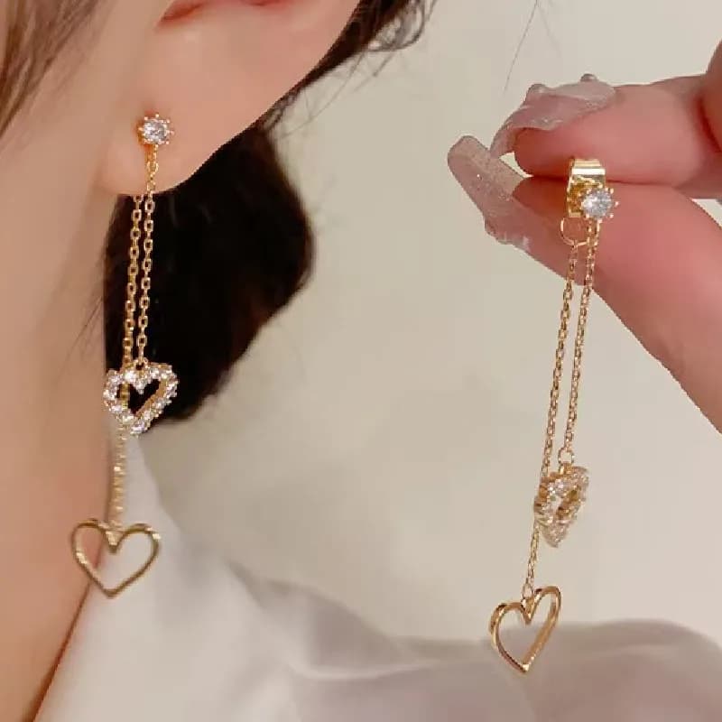 Squisiti orecchini con nappe con pendente a forma di cuore e intarsio in cristallo Un regalo alla moda per le donne.