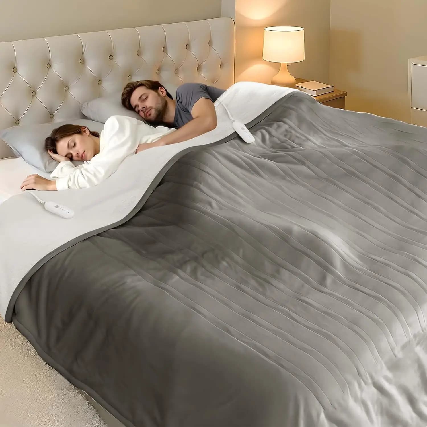 Coperta riscaldata elettrica Queen Size con doppia zona, 5 impostazioni di calore, spegnimento automatico, lavabile - Grigio