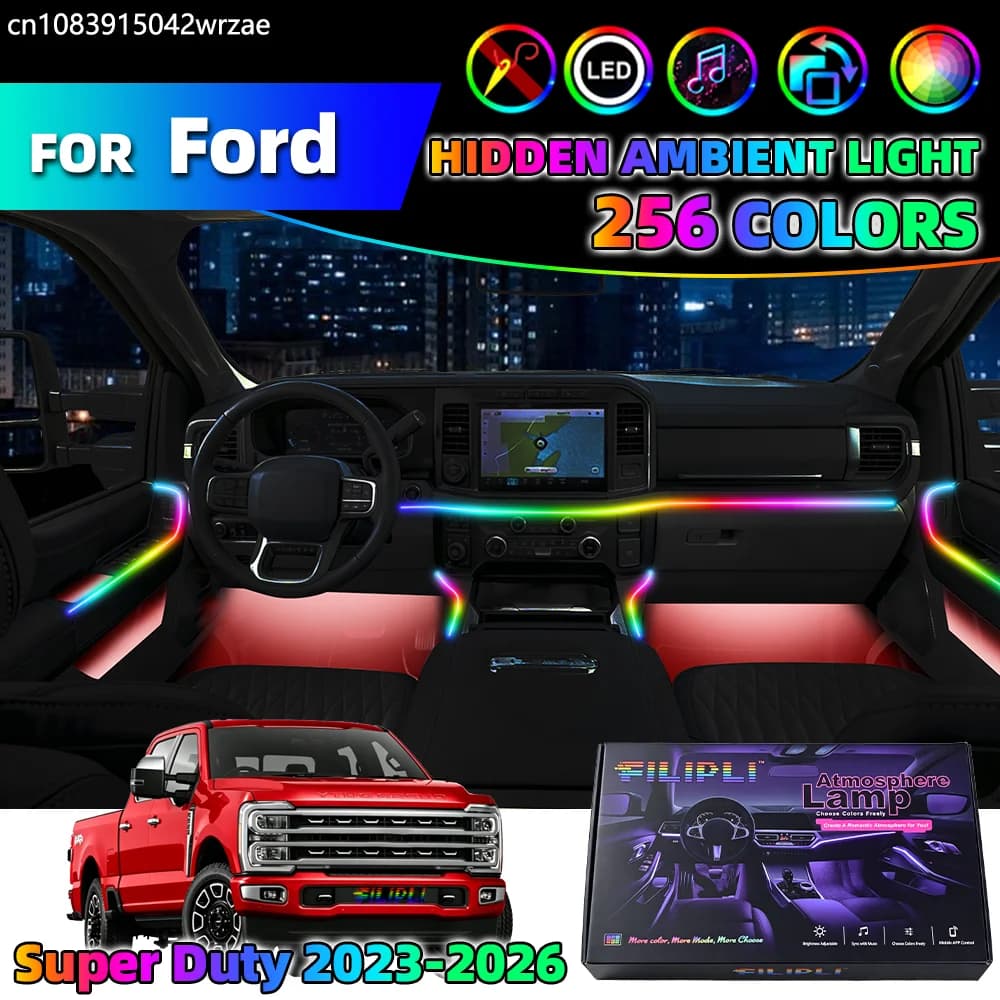 For Ford Super Duty 2023-2026 Years 18 in 1 Car Interior Ambient Lights Strips Breathing Lighting Kit App Control Auto LED strip