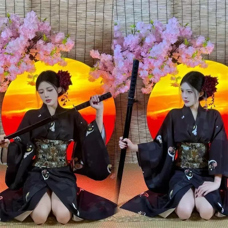 Nuovo Kimono Nero Tradizionale Giapponese per Donne, Yukata Vintage per Carnevale, Fotografia di Strada, Accappatoio, Abbigliamento Geisha Asiatico