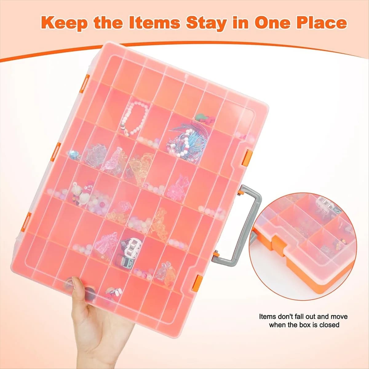 X59A_48 Contenitore Organizer Grande in Plastica con 48 Scomparti e Divisori Regolabili, Scatola Portaoggetti per Perline e Attrezzi