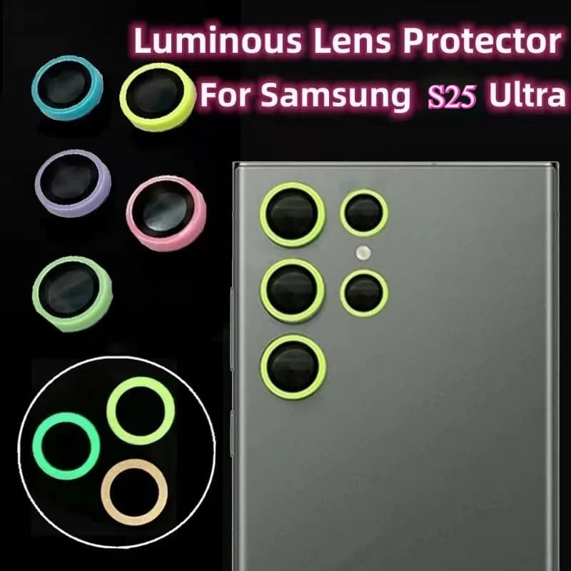 Luminous color lens ring Tempered glass camera protection for Samsung Galaxy S25 S24 S23 Ultra Plus FE Camera Anti-scratch hood