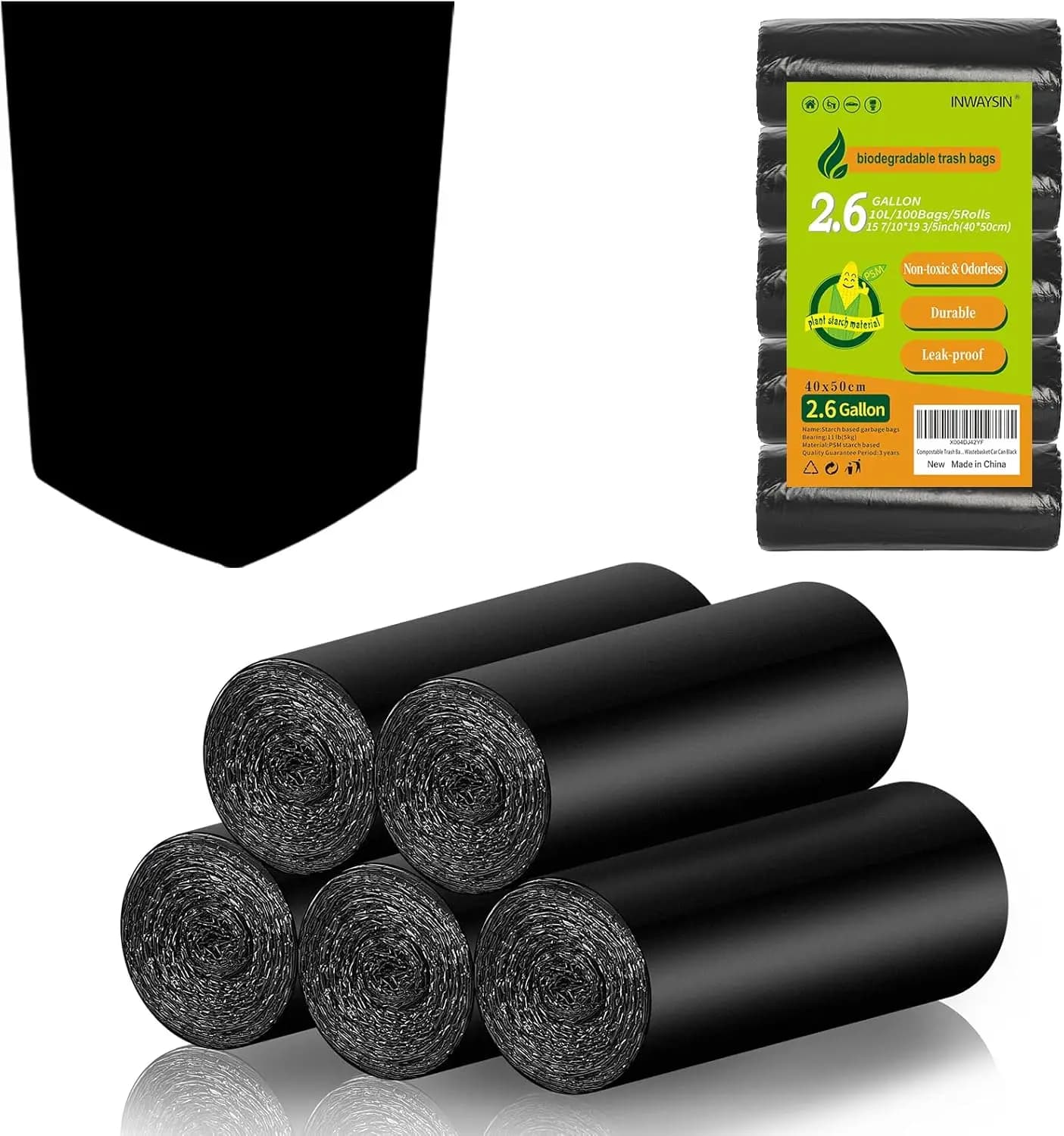 2.6 Gallon Trash Bag Biodegradable Black - Small Garbage Bags 2-3 Gallon For Bathroom Can Unscented Compostable 100 Count Mini T