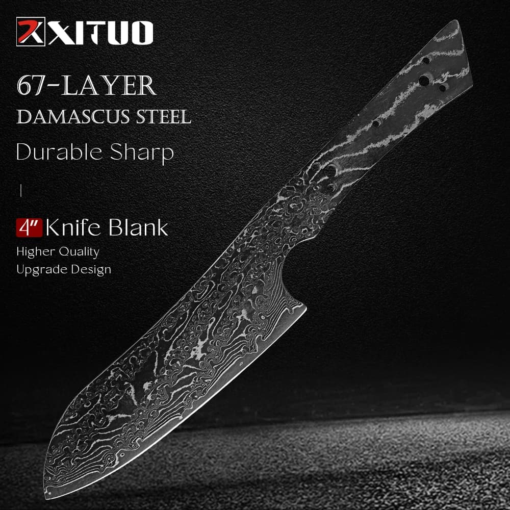 Coltello Santoku fatto a mano in acciaio di Damasco vuoto - Tang completo, trattato termicamente, bordi affilati Coltello giapponese fai-da-te per realizzare coltelli da chef da cucina
