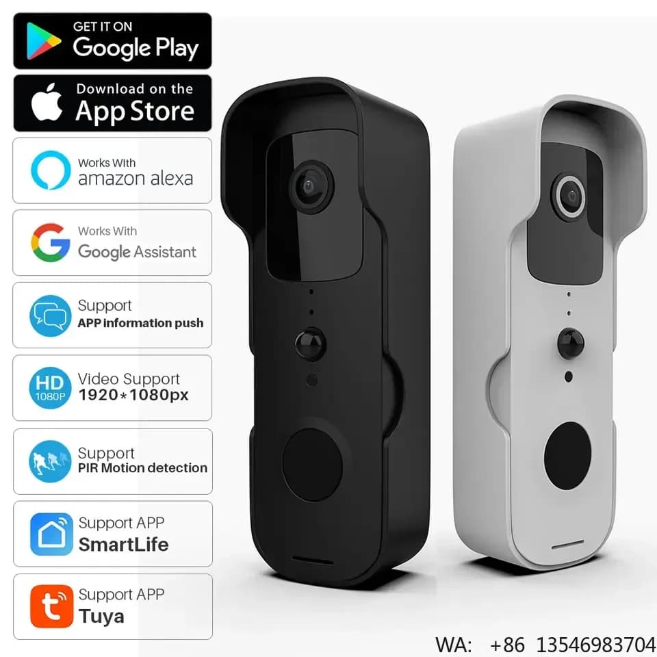 Campanello Video WiFi Tuya Smart 1080P con Retroilluminazione LED, Telecamera IP LCD, Audio Bidirezionale, Compatibile con Alexa Echo Show e Google Home