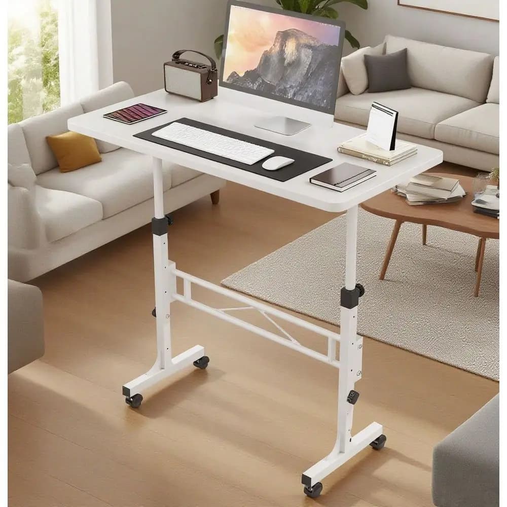 Piccola Scrivania Regolabile in Altezza, Scrivania Portatile per Laptop con Ruote, Tavolo Mobile per Computer Sit-Stand per Casa e Ufficio, Dimensioni