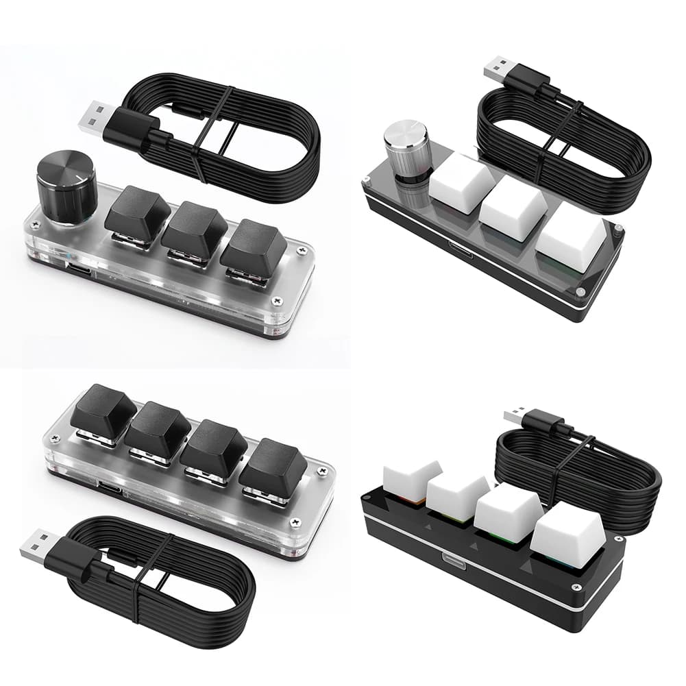 Mini Tastiera Meccanica BT a 3 Tasti 1 Manopola/4 Tasti, Macropad Meccanico RGB Cablato USB con Switch Rossi per Giocatori/Designer/Editori Video