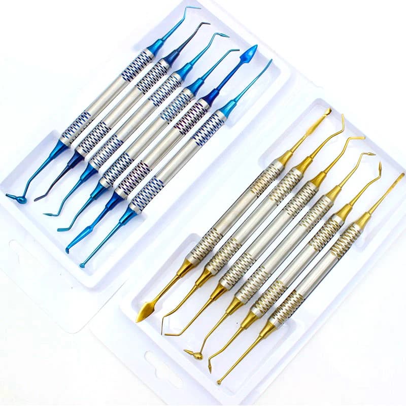 Spatole in resina dentale Riempimento composito Strumenti per odontoiatria dentale 6 pezzi / set Set di riempitivi in resina con testa placcata in titanio