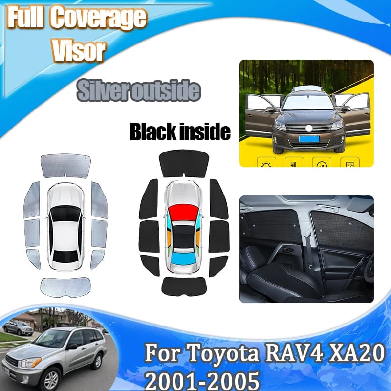 Per Toyota RAV4 XA20 2001 2005 2002 2003 2004 Accessori Visiera parasole Tende parasole laterali Blocco termico Copertura Strumenti anti-UV